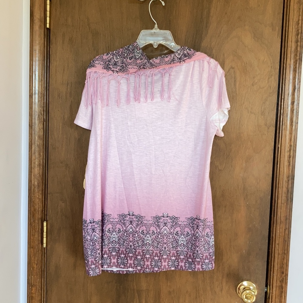 One World top mauve ombre w boho print at bottom & matching scarf L - Picture 7 of 17